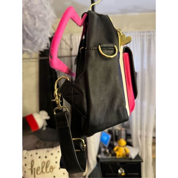 Betsey johnson pink black white stripe bow convertible backpack  minibag purse - Picture 2 of 11